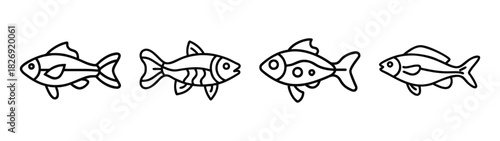 Download free line art vector illustration of four fish swimming in a row for coloring pages