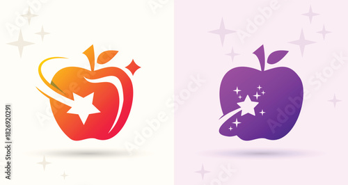 Apple star swoosh logo healthy food nutrition organic fruit wellness brand icon
