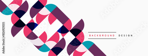 Abstract geometric pattern. Pink, teal, navy shapes overlap creating dynamic visual texture. Minimalist design suitable for backgrounds.