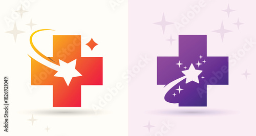 Medical cross star swoosh logo healthcare clinic hospital emergency pharmacy service brand icon
