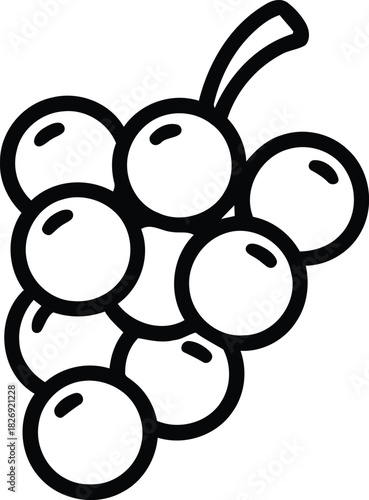 A simple black and white illustration of a bunch of grapes on a white background, perfect for food or nature-related designs
