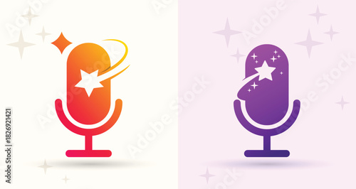 Microphone star swoosh logo podcast audio voice broadcast media studio brand icon
