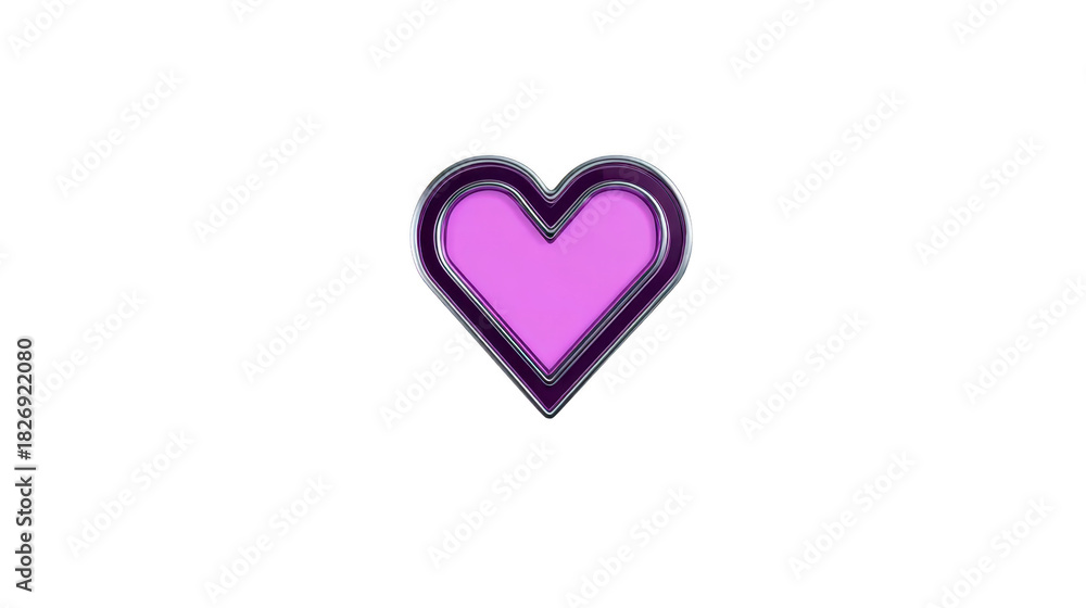Fototapeta premium Purple heart icon glossy metallic border modern style isolated on transparent background symbolizing love affection and creativity suitable for digital design and social media