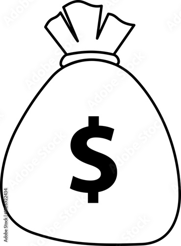 Money bag with dollar sign representing wealth and financial growth vector icon. Money bag icon outline style perfect for banking, savings, finance apps, logos, and web design.