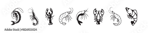 Shrimp vector icon,  shrimp fish logo, silhouette of a shrimp isolated design, vector illustration EPS 10.
