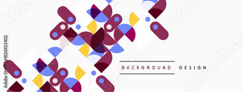 Abstract geometric shapes overlap, creating vibrant colorful background. Modern design elements suggest creativity, innovation.