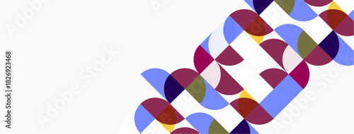 Abstract colorful shapes overlap, creating dynamic pattern. White background provides contrast, modern aesthetic.