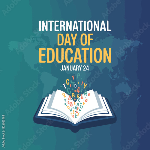 International day of education on january 24 with an open book and flying letters symbolizing global learning and knowledge development