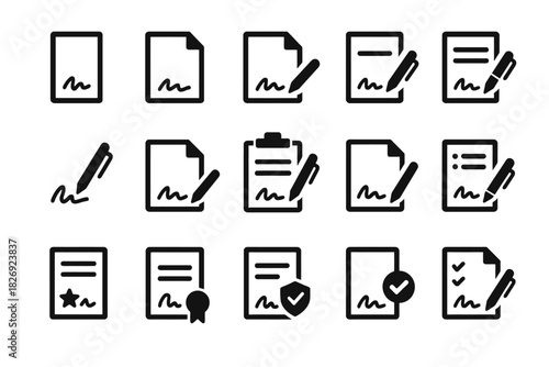 Signature document icons: pen and paper illustrations for digital applications