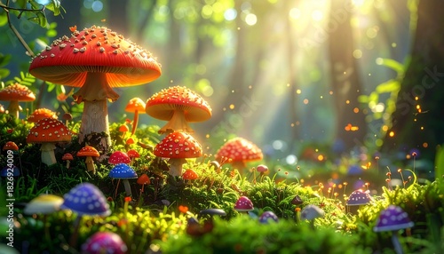 Wallpaper Mural 光差す森に咲くカラフルなきのこ｜ファンタジー・自然・教育・背景に使える高解像度イメージ
 Torontodigital.ca