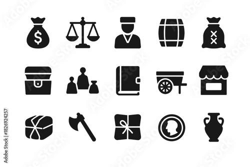 Medieval icons: justice, trade, and daily life symbols