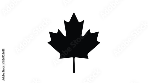 Black silhouette of a classic maple leaf icon representing Canada, simple graphic symbol, flat vector art, clean design element, isolated on white background
