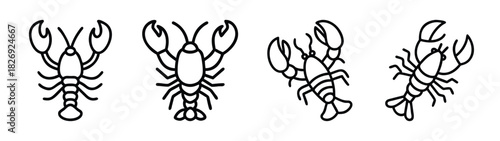 Four lobster vector illustrations seafood design element crustacean sea animal outline drawing clip art graphic 