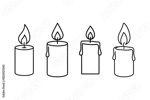 Burning wax candles in minimalist line art Vector illustration