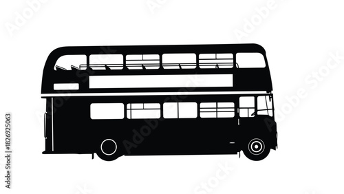 Classic British Double Decker Bus Silhouette Side View, Urban Public Transportation Icon, Simple Flat Vector Art, Logo Design Element, isolated on white background