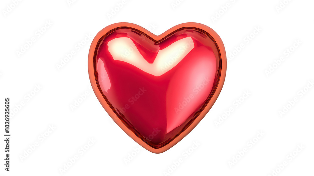Fototapeta premium Shiny red heart metallic border 3D illustration isolated on transparent background symbol of love romance affection glossy surface modern design emotional decorative