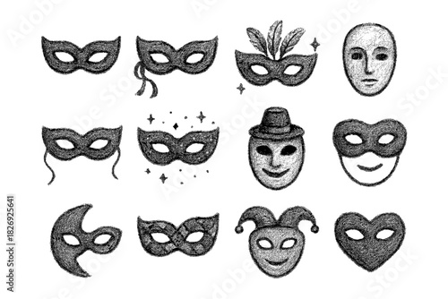 Chalk style mask collection: masquerade and theatre designs