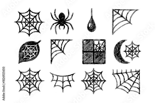 Chalk style spider webs and elements collection for halloween design