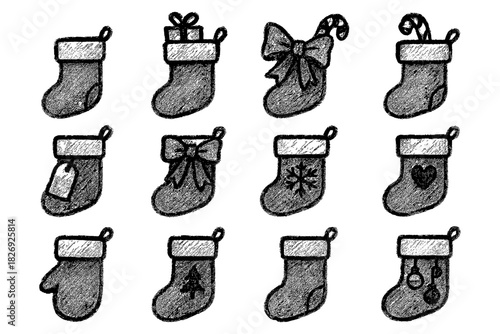 Chalk style christmas stockings with holiday designs and decorations