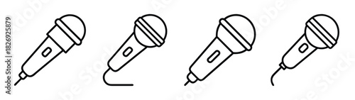 Microphone vector drawing set for singing podcasting and karaoke microphone outline illustration