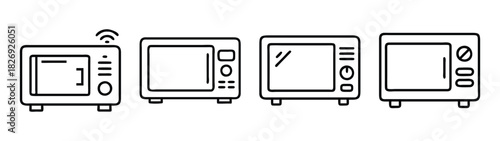 Microwave ovens vector illustration kitchen appliances cooking food heating technology microwaves set