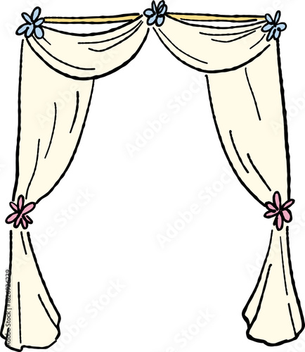 Wedding Arch Curtain with Floral, Hand Drawn