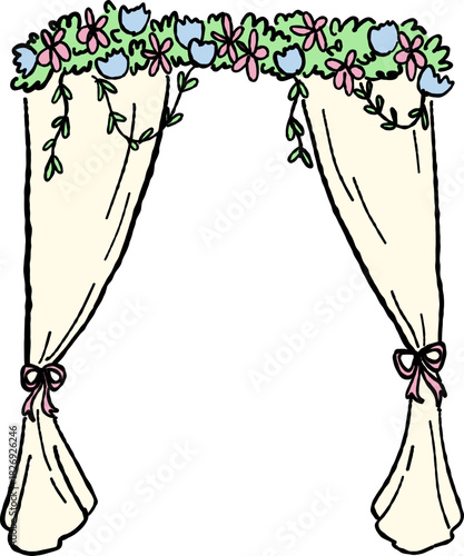 Wedding Arch Curtain with Floral, Hand Drawn