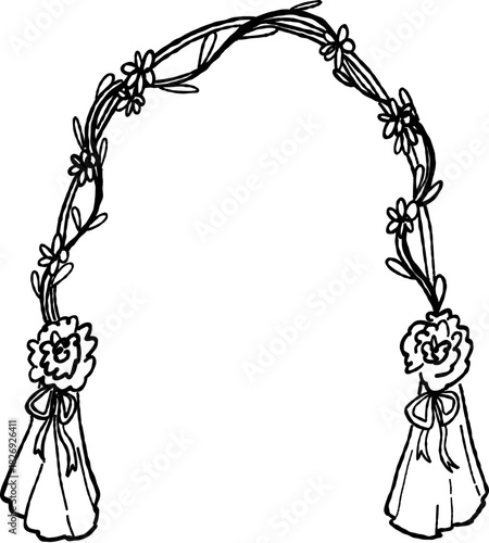 Wedding Arch Curtain with Floral, Hand Drawn
