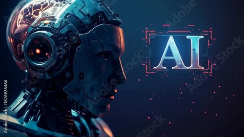 This presentation showcases an innovative robotic head with a visible brain component. It highlights the advancements in artificial intelligence and the potential for future applications.