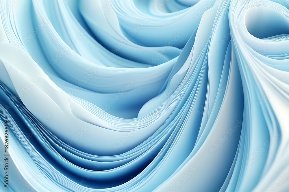 Obraz premium Gently folded light blue paper layers create a tranquil wavy pattern with smooth curves and soft shadows