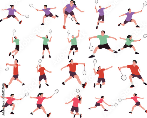 Badminton Players In Action On White Background sport