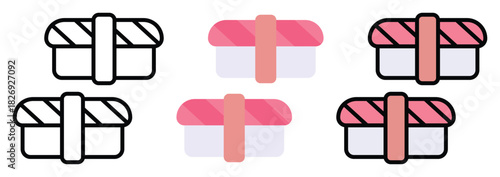 Sushi Roll Icon Set in Outline, Color & Flat Style