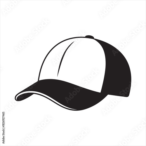 Monochrome illustration of a baseball cap with simple lines and shading