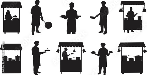 Artificial intelligence robot, humanoid android silhouette, futuristic cyborg, AI technology automation, modern machine illustration, robot working with laptop, mobile device, innovation concept