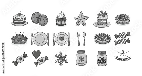 Charming hand-drawn desserts and holiday treats collection