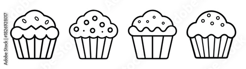 Vector outline drawing of cupcakes dessert illustration for coloring book page and design use