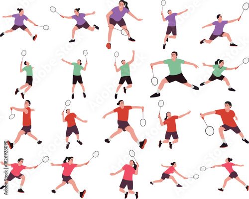 Badminton Player Jumping To Serve On Transparent Background