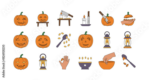 Festive halloween pumpkin and lantern icons for spooky celebrations