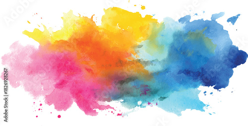 A colorful watercolor splash white background, a concept of creativity. Colorful watercolor wash, textured backdrop, design element