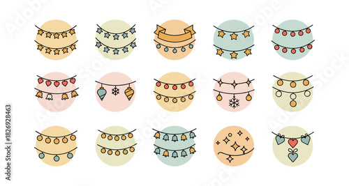 Festive decorative string lights and banners collection