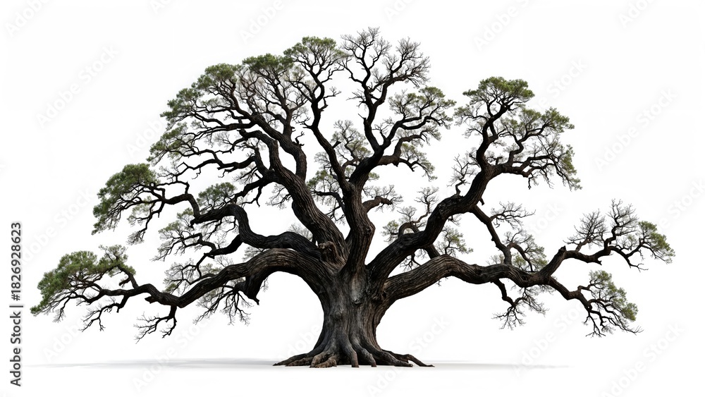 Obraz premium A large, ancient tree with sprawling branches and sparse leaves, representing nature and growth.