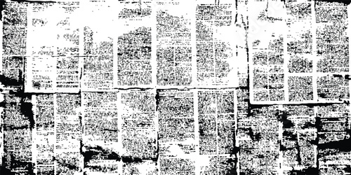 Newspaper paper grunge aged newsprint pattern background. Vintage old newspapers template texture. Vector white and black newspaper paper grunge vintage old aged texture. 
