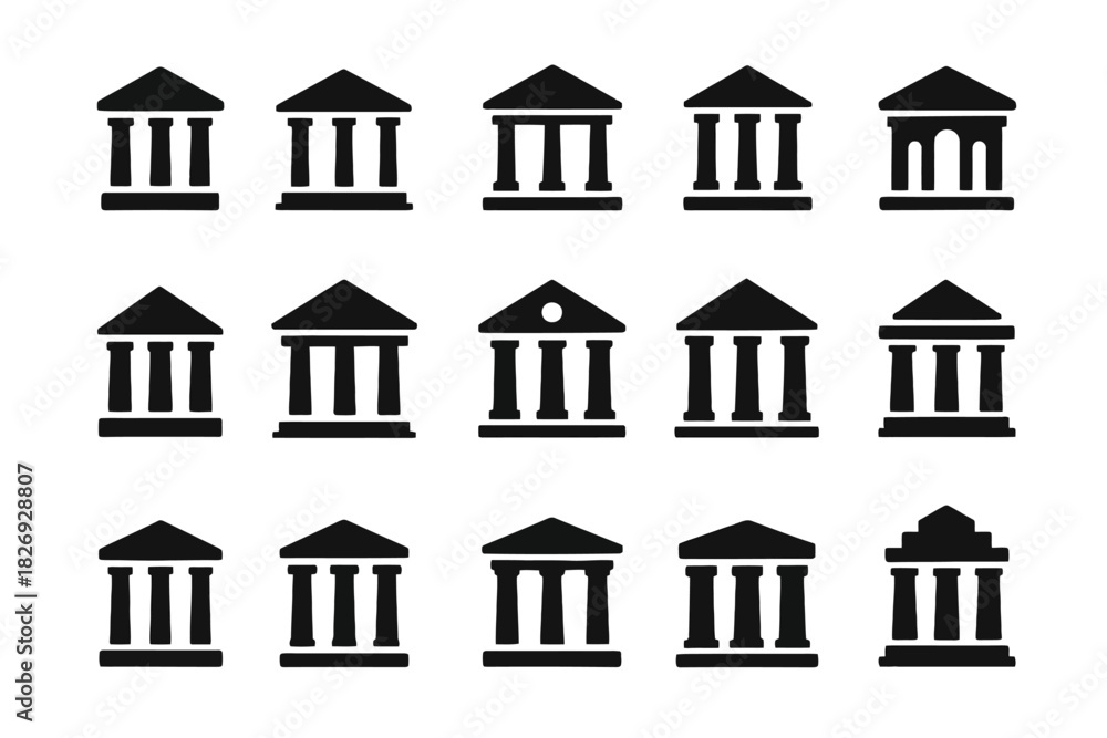 Fototapeta premium Set of various bank building icons representing financial institutions
