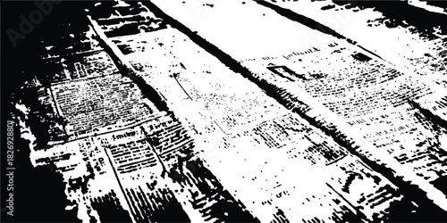 Newspaper paper grunge aged newsprint pattern background. Vintage old newspapers template texture. Vector white and black newspaper paper grunge vintage old aged texture. 