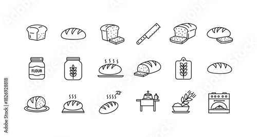 Minimalist bread and baking icons: simple and modern kitchen symbols