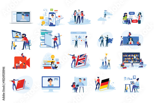 Education and learning concept illustrations with people and books