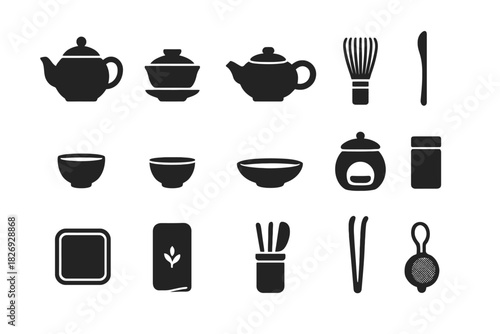 Tea set silhouettes: teapots, cups, and accessories collection