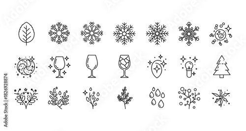 Winter and nature icons: minimal line art collection