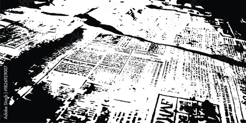 Newspaper paper grunge aged newsprint pattern background. Vintage old newspapers template texture. Vector white and black newspaper paper grunge vintage old aged texture. 