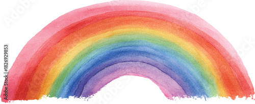 Abstract colorful rainbow background. Watercolor rainbow isolated on transparent background. A vibrant, hand-painted rainbow arc against a white background. Brushstrokes create a textured effect.